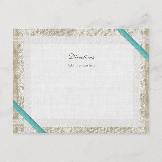 Aqua Ocean Lace en Burlap Routebeschrijving Informatiekaartje (Achterkant)