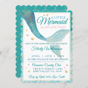 Aqua Ocean Mermaid Tail Baby shower Kaart
