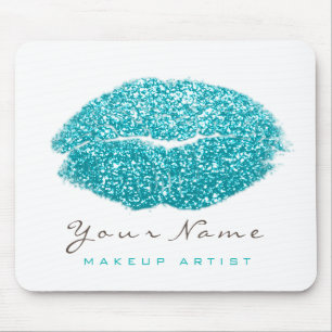 Aqua Ocean White Glitter Name Makeup Lips Kiss Muismat
