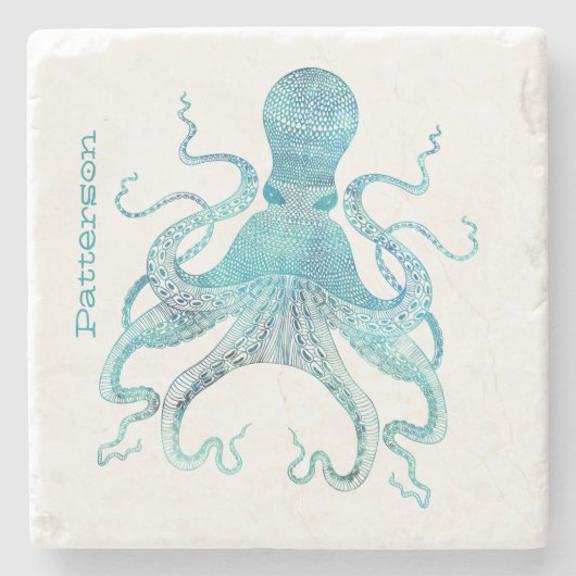 Aqua Octopus gepersonaliseerd stenen Onderzetter (Voorkant)