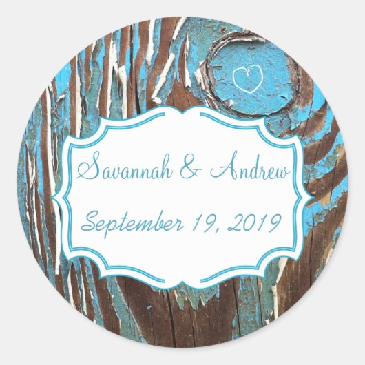  Aqua Old Barn Wood Save the Date Seal Ronde Sticker (Voorkant)