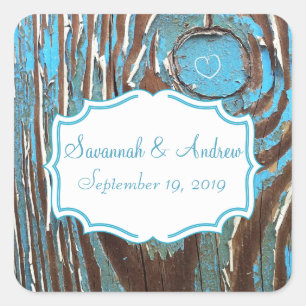  Aqua Old Barn Wood Save the Date Seal Vierkante Sticker