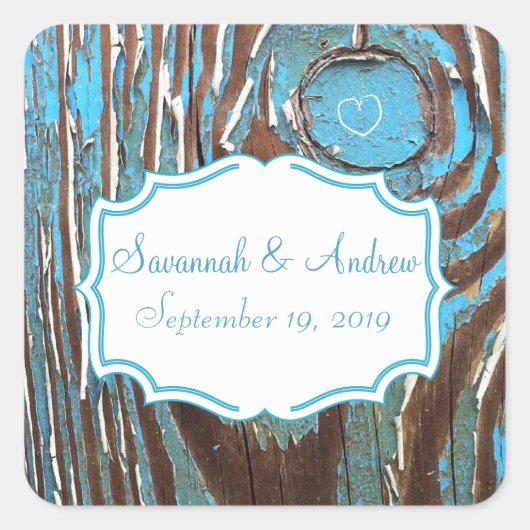  Aqua Old Barn Wood Save the Date Seal Vierkante Sticker (Voorkant)