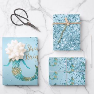 Aqua Ombre Gold Glitter Sparkle Mermaid  Inpakpapier Vel