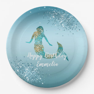 Aqua Ombre Gold Glitter Sparkle Mermaid Papieren Bordje