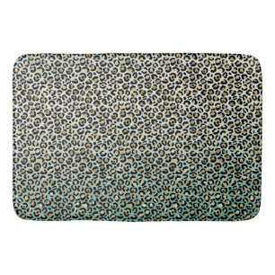 Aqua Ombre Gold Leopard Print Badmat