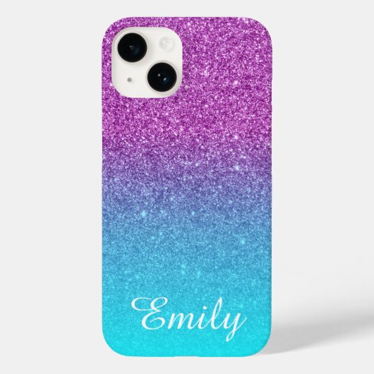 Aqua Ombre Paars Glitter Personalized Case-Mate iPhone Case (Achterkant)