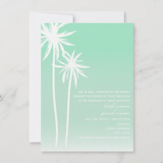 Aqua Ombré Palm Trees Beach Wedding Invitation (Devant)