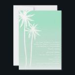 Aqua Ombré Palm Trees Beach Wedding Invitation<br><div class="desc">Une faire-part de mariage tropicale sur le thème de la plage avec à gauche l'illustration de deux palmiers blancs sur un arrière - plan à l'ombre d'un aqua. Personnalisez le texte blanc avec les détails de votre occasion.</div>