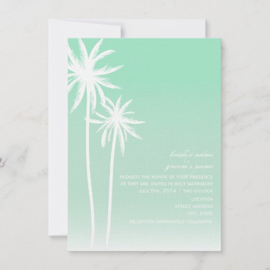 Aqua Ombré Palm Trees Beach Wedding Invitation (Devant)