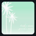 Aqua Ombré Palm Trees Beach Wedding Sticker<br><div class="desc">Un autocollant de mariage à la plage avec l'illustration de deux palmiers blancs à gauche sur un arrière - plan à l'ombre d'un aqua. Personnalisez avec des noms.</div>