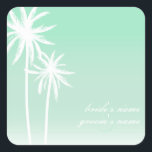 Aqua Ombré Palm Trees Beach Wedding Sticker<br><div class="desc">Un autocollant de mariage à la plage avec l'illustration de deux palmiers blancs à gauche sur un arrière - plan à l'ombre d'un aqua. Personnalisez avec des noms.</div>