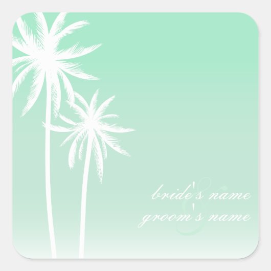 Aqua Ombré Palm Trees Beach Wedding Sticker (Devant)