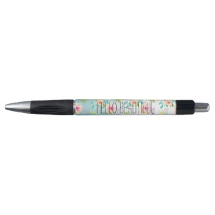 Aqua Ombre Roze Gele Bloemen Pen