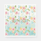 Aqua Ombre Roze Gele Bloemen Servet (Voorkant)