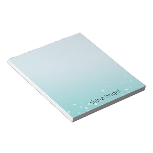 Aqua Ombre Witte Bokeh Confetti Stippen Notitieblok (Schuin)