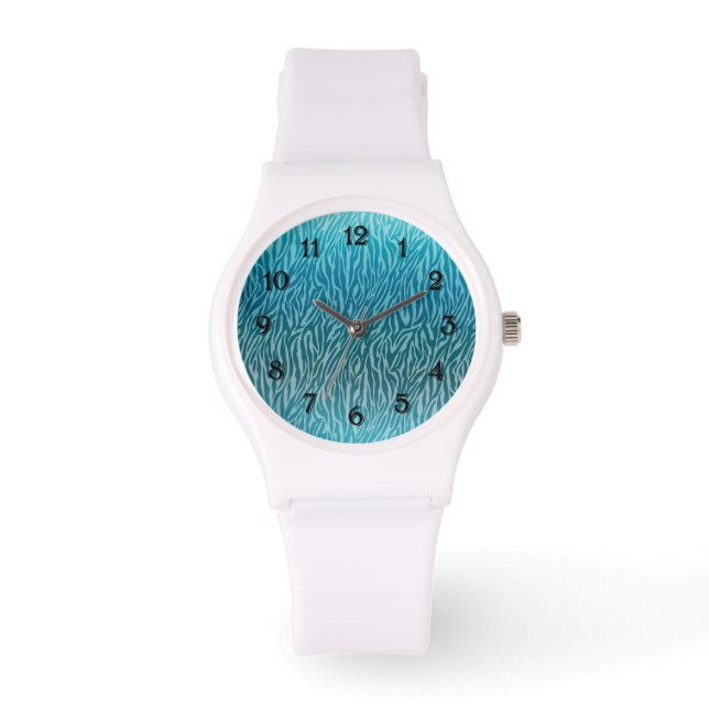 Aqua Ombre Zebra Print Horloge (Voorkant)