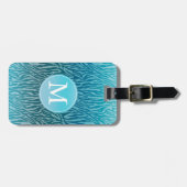 Aqua Ombre Zebra Print Monogram Bagagelabel (Voorkant horizontaal)