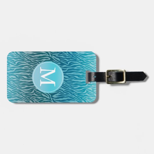 Aqua Ombre Zebra Print Monogram Bagagelabel (Voorkant horizontaal)