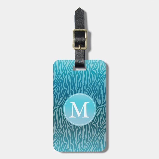 Aqua Ombre Zebra Print Monogram Bagagelabel (Voorkant verticaal)