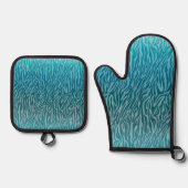 Aqua Ombre Zebra Print Ovenwant & Pannenlap Set (Voorkant)