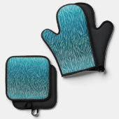 Aqua Ombre Zebra Print Ovenwant & Pannenlap Set (Voorkant / Achterkant)