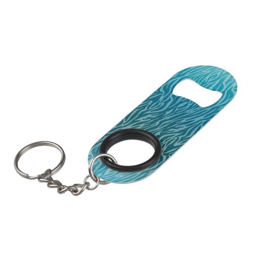Aqua Ombre Zebra Print Sleutelhanger Flessenopener (Voorkant Gekanteld)