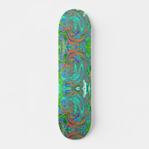 Aqua, Oranje en Groene Groovy Abstracte Retro Kuns Skateboard