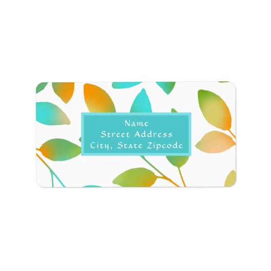 Aqua Oranje Groene Bladeren Etiket (Voorkant)