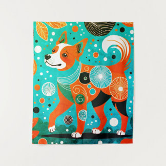 aqua-Oranje hoektand Wandkleed