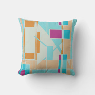 Aqua Oranje off-White Magenta Geometric Art Motif Kussen