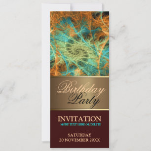 Aqua Oranje Swirl Birthday Party Invitation Kaart