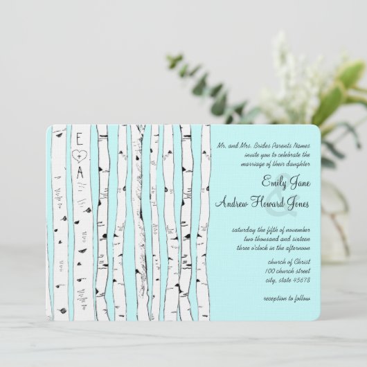 Aqua OU TOUTE COULEUR Birch Tree Invitations de ma (Debout devant)
