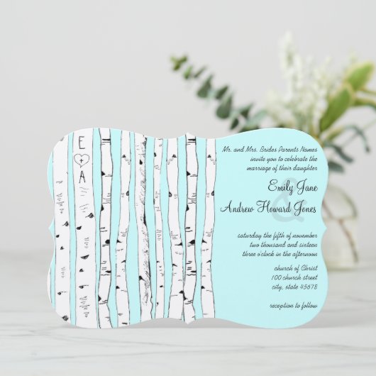 Aqua OU TOUTE COULEUR Birch Tree Invitations de ma (Debout devant)
