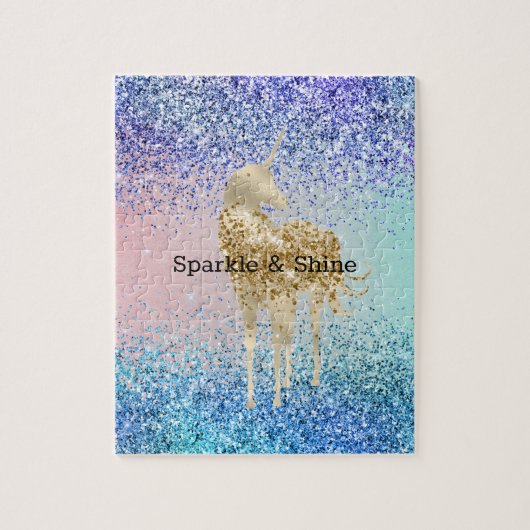 Aqua Paars Glitter Sparkle Gold Unicorn Legpuzzel (Verticaal)