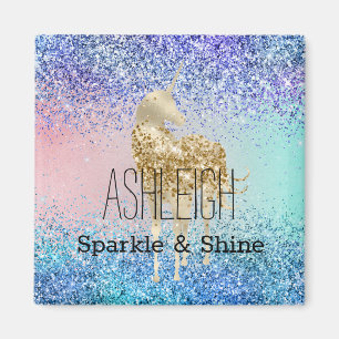 Aqua Paars Glitter Sparkle Gold Unicorn Magneet