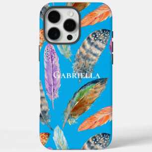 Aqua Paarse blauw Oranje veren iPhone 16 Pro Max Hoesje