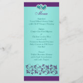 Aqua, Paarse bloemen, harten Menu Kaart (Achterkant)