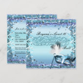 Aqua & Paarse Masquerade Masker Verjaardagsfeestje Kaart (Voorkant / Achterkant)