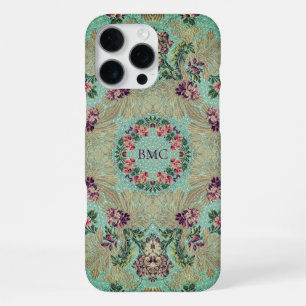 Aqua Paarse Roze Bloemrijke Nep Lampas Brokaat iPhone 16 Pro Max Hoesje