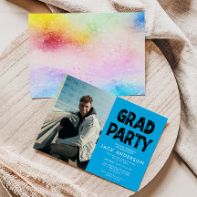 Aqua Paint Photo Graduation Party Invitation
