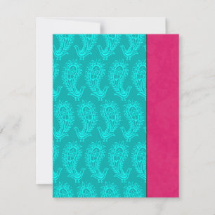 Aqua Paisley Pauw Indian Huwelijk RSVP Kaartje