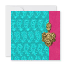 Aqua Paisley Peacock Indian Wedding Invitation