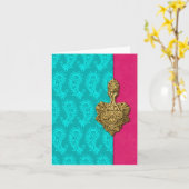 Aqua Paisley Peacocks Indian Note Cartes (Fleur jaune)