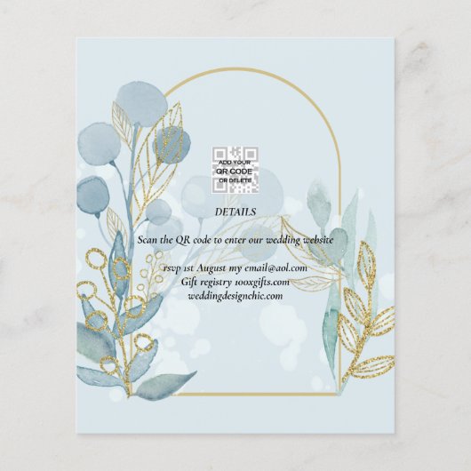 Aqua Pale Bleu Feuille Mariage ENREGISTRER LA DATE (Dos)