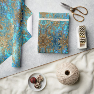 Aqua parelglans & gouden zeemeermin schubpatroon cadeaupapier