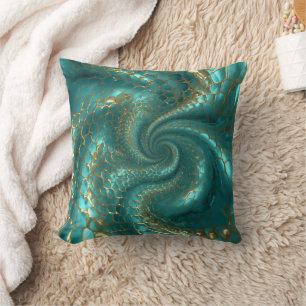 Aqua parelglans & gouden zeemeermin schubpatroon  kussen