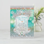 Aqua Parties scintillant Tiara Sweet 16 Invitation (Debout devant)