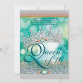 Aqua Parties scintillant Tiara Sweet 16 Invitation (Dos)