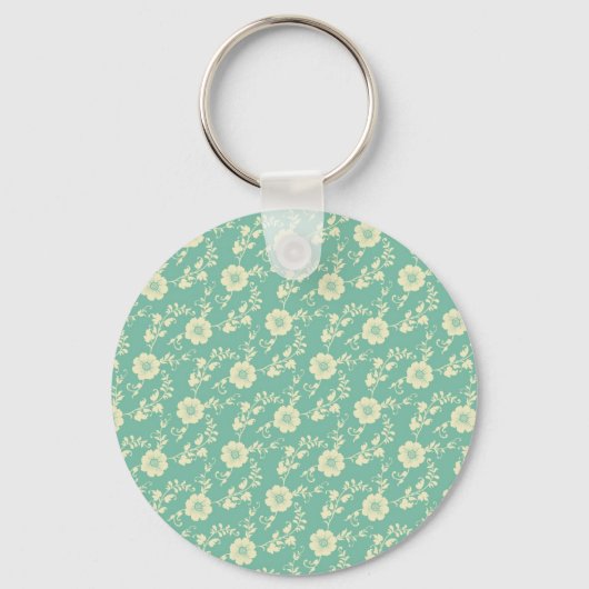 Aqua Pastel Blue  Floral Print Pattern Sleutelhanger (Voorkant)
